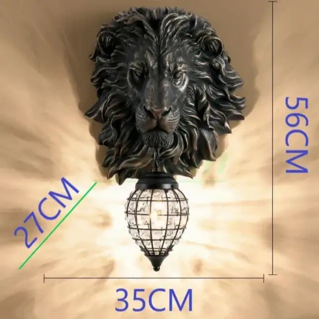 European style golden lion head wall lamp living room glass sconce