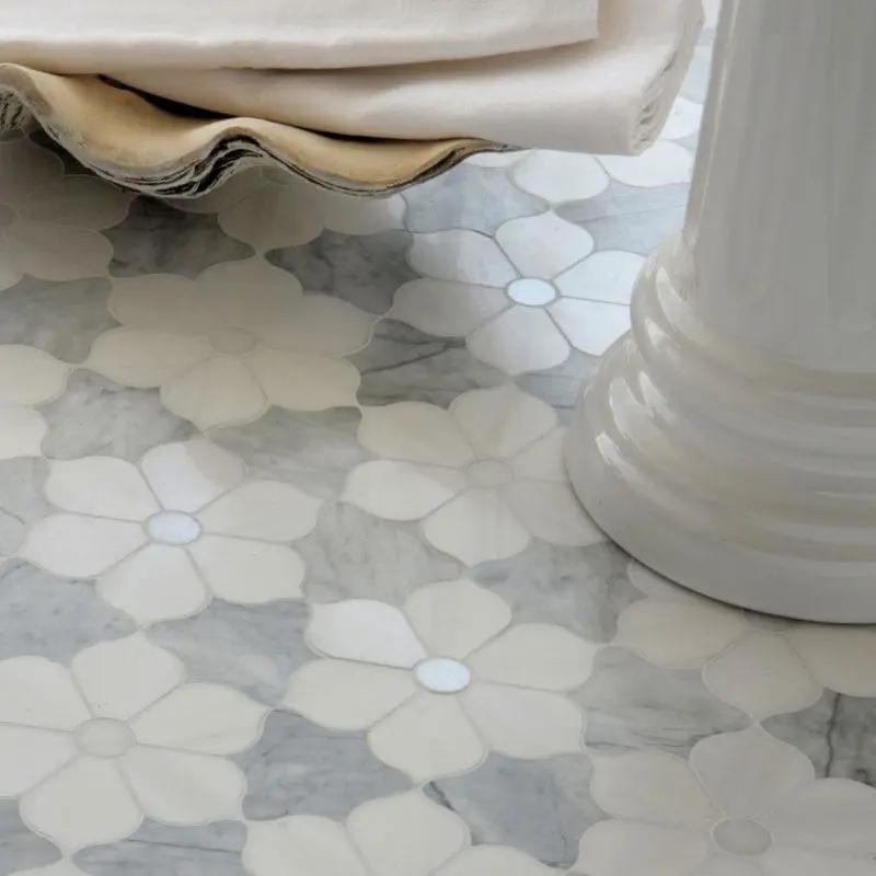European White, Carrara T, Dolomite Multi Finish Theodora Marble Mosaics 12 1/8x14