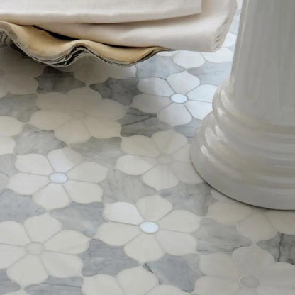 European White, Carrara T, Dolomite Multi Finish Theodora Marble Mosaics 12 1/8x14