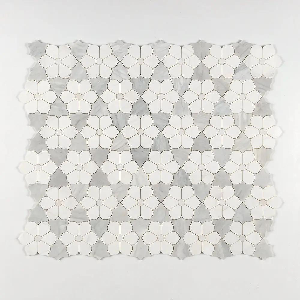 European White, Carrara T, Dolomite Multi Finish Theodora Marble Mosaics 12 1/8x14