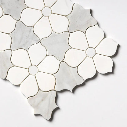 European White, Carrara T, Dolomite Multi Finish Theodora Marble Mosaics 12 1/8x14
