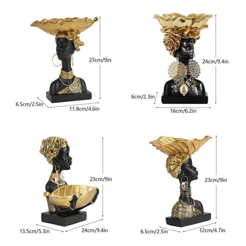 Exotic black african woman resin storage figurine living room decor