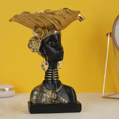 Exotic black african woman resin storage figurine living room decor