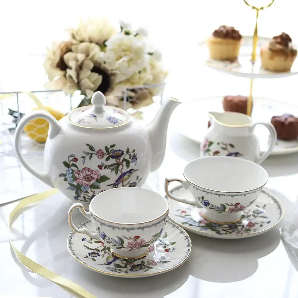 Exquisite floral porcelain coffee and tea set for the dining room