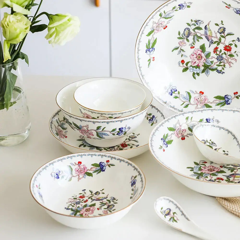Exquisite floral porcelain coffee and tea set for the dining room