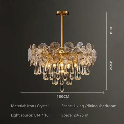 Exquisite golden fan crystal chandelier for living room spaces