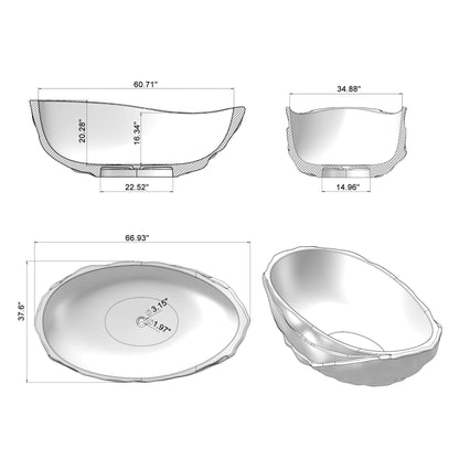 Alora Extra-Large 67-Inch Modern Freestanding Oval Resin Soaking Bathtub (SAK14326)