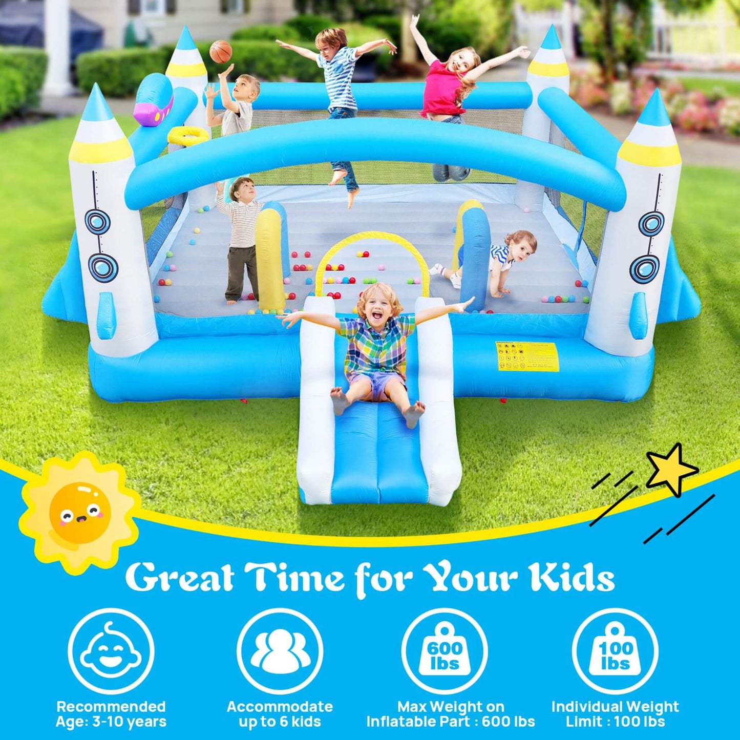 Extra Large Multifunctional Jump'N Slide Inflatable Bouncer With Blower (SAK81243)