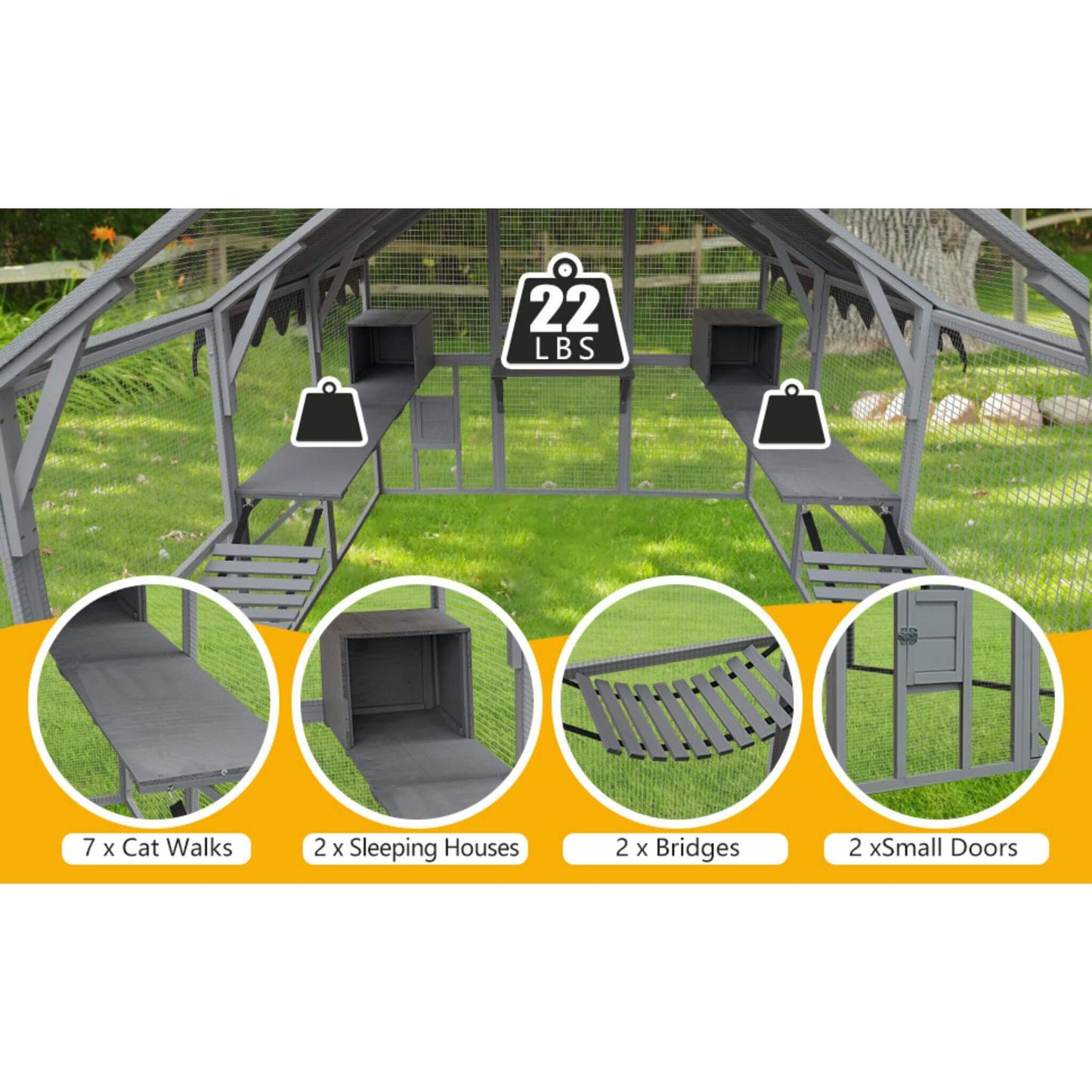Alora Extra Large Outdoor Cat Kitten Playpen House With Platforms, And Waterproof Cover (SAK55092)