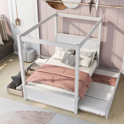 Canopy Platform Bed With Drawers, Support Slats, No Box Spring Needed