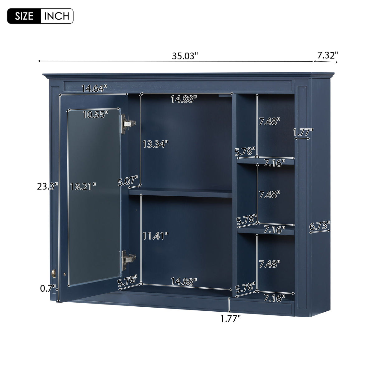 Wall Mounted Medicine Cabinet With Mirror, Storage Cabinet Featuring 6 Open Shelves And Adjustable Interior