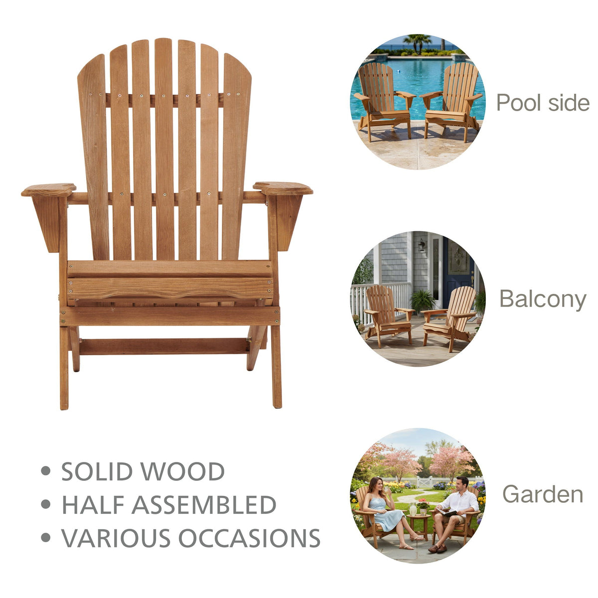 Oversize Outdoor Folding Adirondack Chair, Patio Chair For Garden