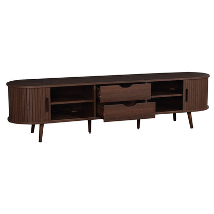 TV Stand For 70" TV, Console With Tambour Doors, Drawers And Built In Power Outlet - Dark Brown
