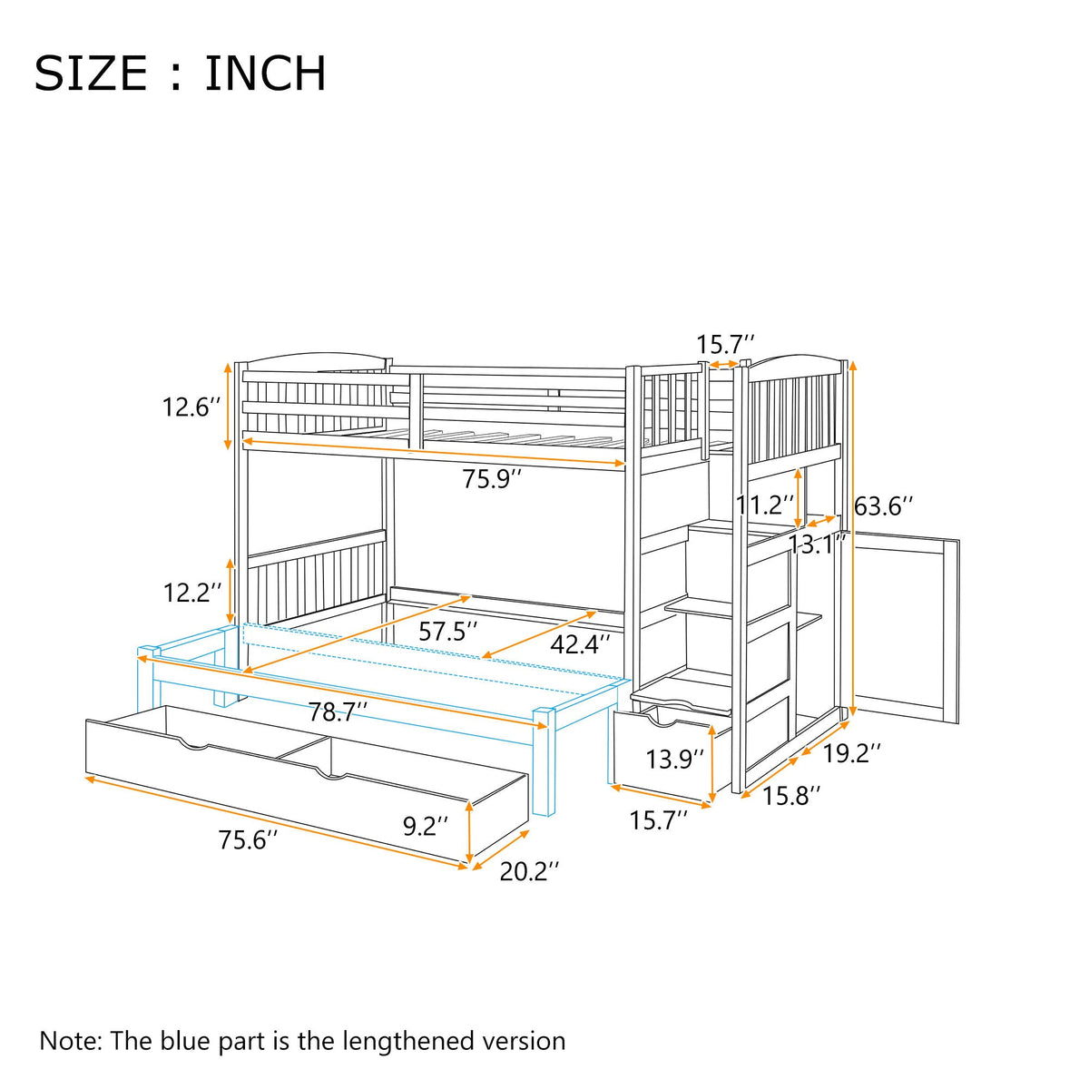 Bunk Bed, Convertible Bottom Bed, Storage Shelves And Drawers