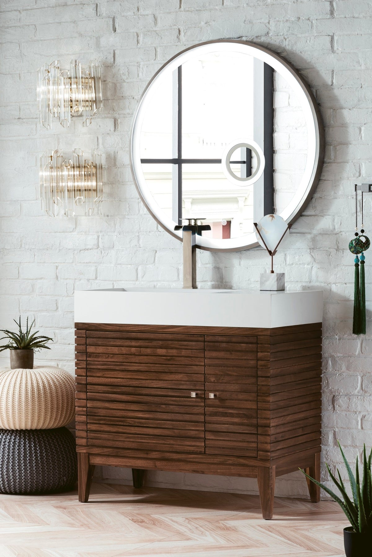 James Martin Linear 36" Single Bathroom Vanity, Mid-Century Walnut