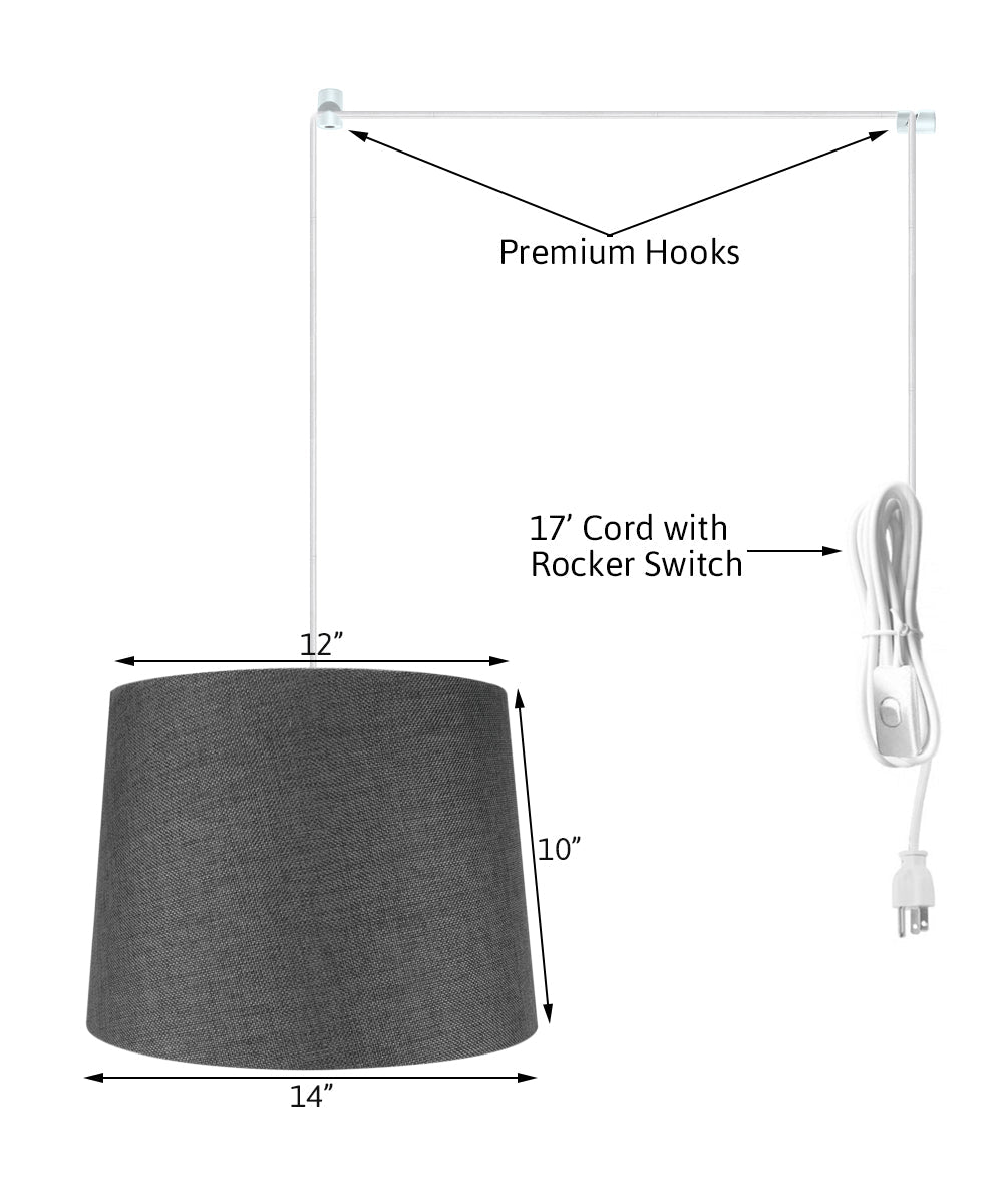 14"W 2 Light Swag Plug-In Pendant Granite Gray Burlap with Diffuser White Cord