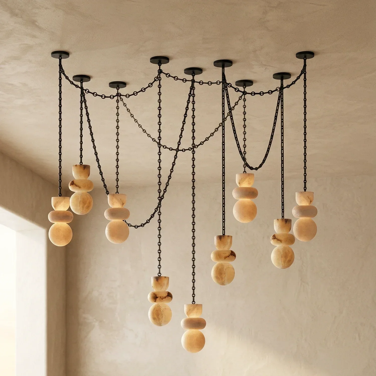 Alabaster Cylindrical Chain Chandelier