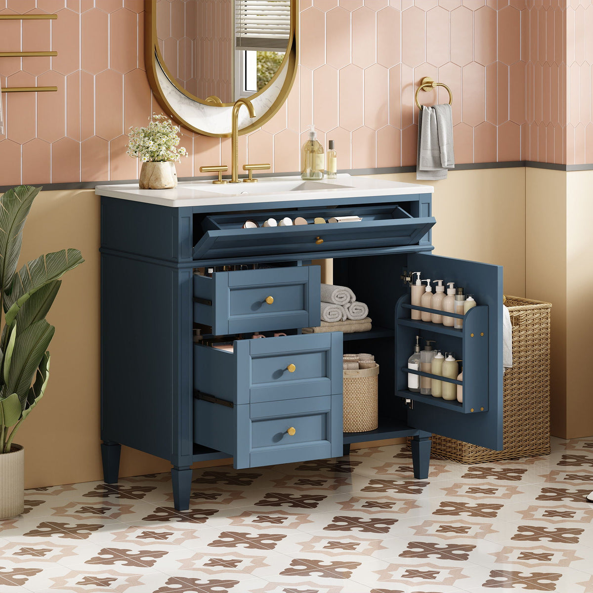 Bathroom Vanity With Top Sink, 2 Drawers And Tip Out Drawer