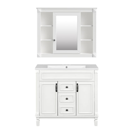 Bathroom Vanity With Top Sink, Mirror Cabinet, 2 Soft Closing Doors & 2 Drawers