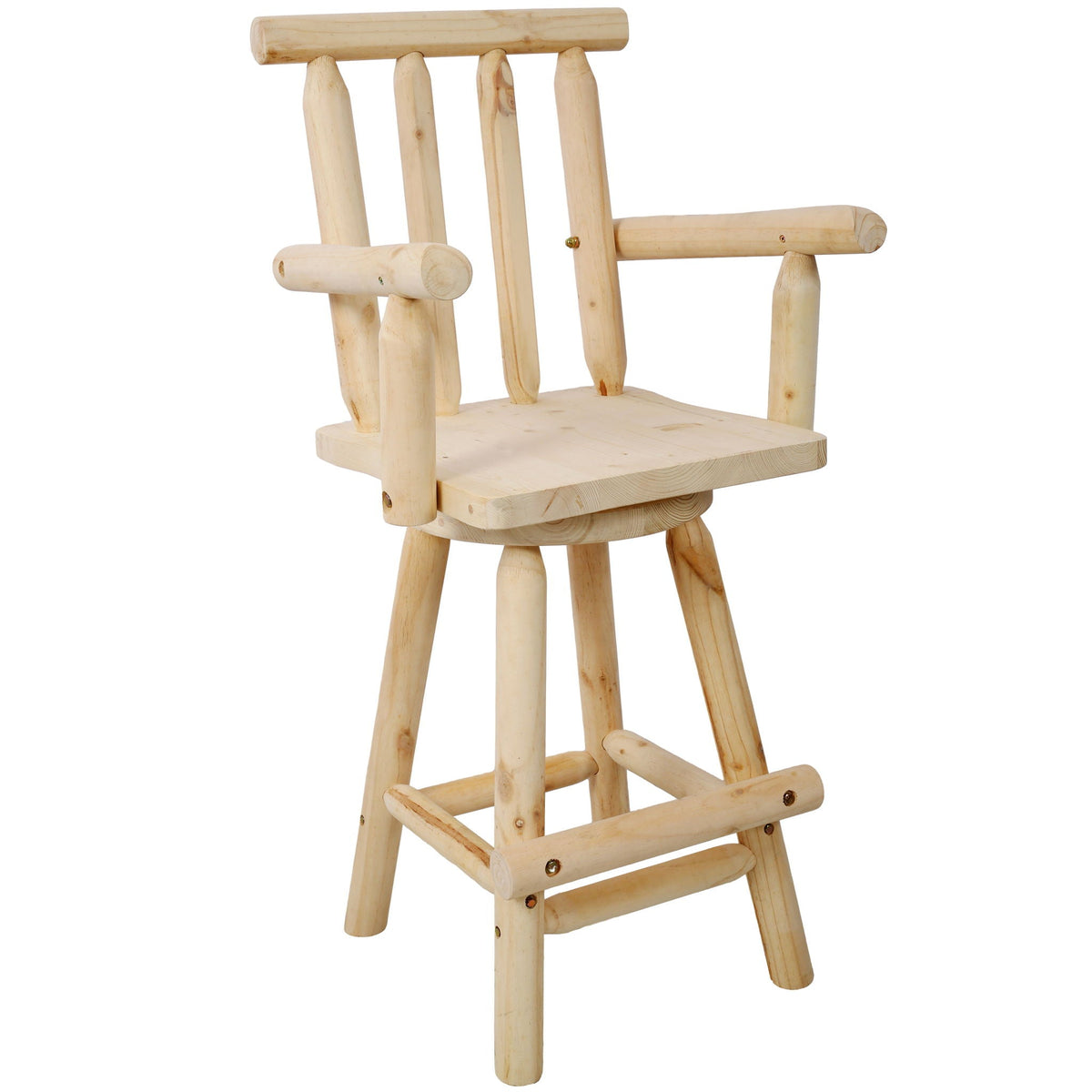 Rustic Bar Stool, Fir Wood Construction, Wide Armrest