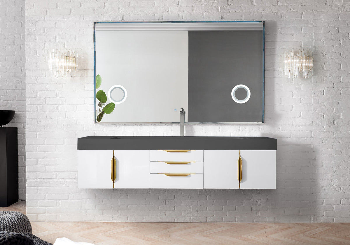 James Martin Mercer Island 72" Floating Single Bathroom Vanity, Glossy White