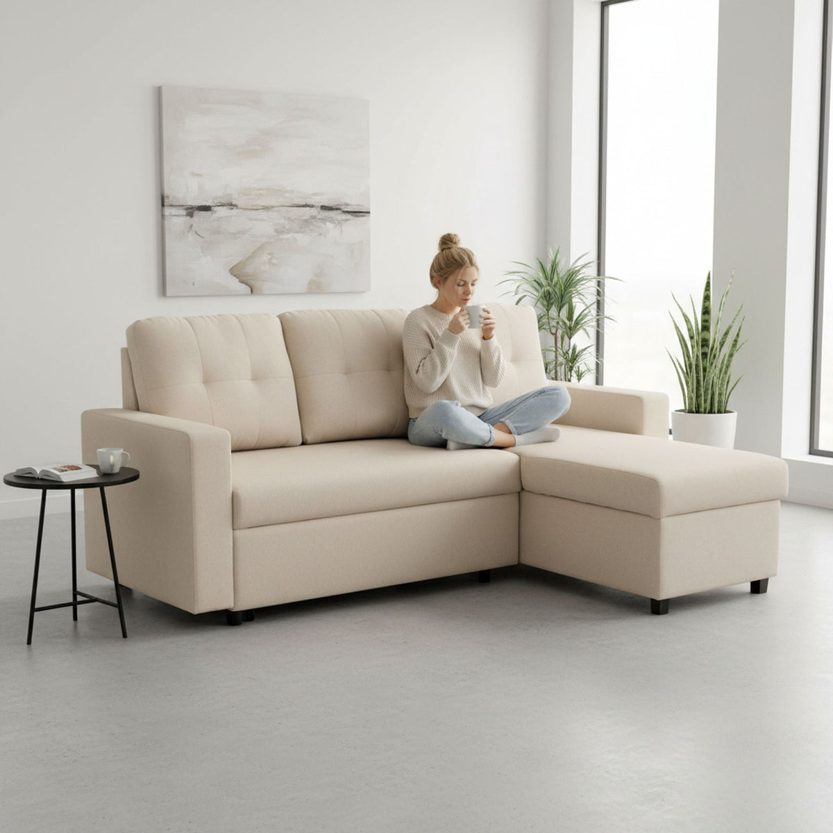 Convertible L Shaped Sectional Sleeper Sofa Bed, Saving Pull Out Couch