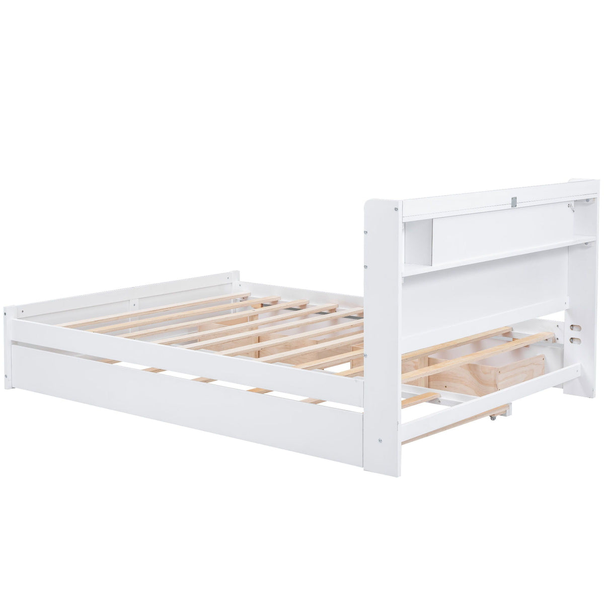 Storage Platform Bed With LED Lights, 2 Drawers And Trundle