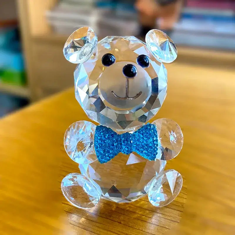 Faceted clear crystal teddy bear figurines bedroom decor