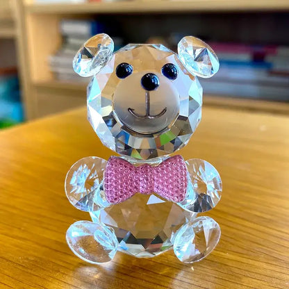 Faceted clear crystal teddy bear figurines bedroom decor