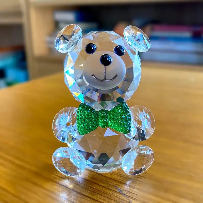 Faceted clear crystal teddy bear figurines bedroom decor