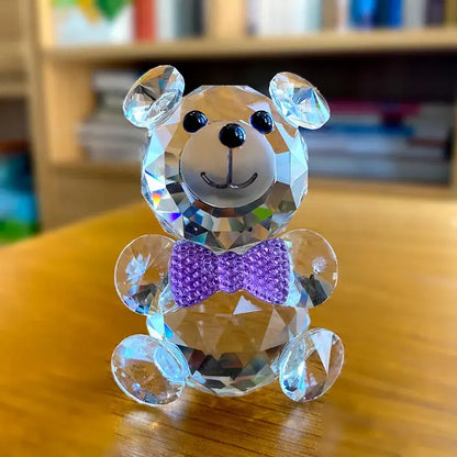Faceted clear crystal teddy bear figurines bedroom decor
