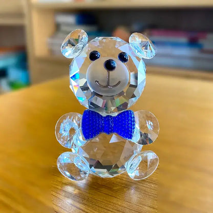 Faceted clear crystal teddy bear figurines bedroom decor