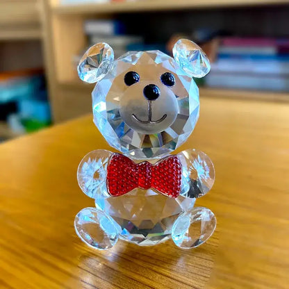 Faceted clear crystal teddy bear figurines bedroom decor
