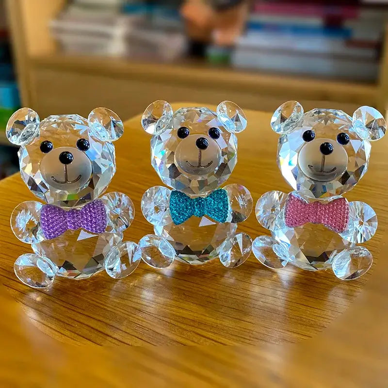 Faceted clear crystal teddy bear figurines bedroom decor