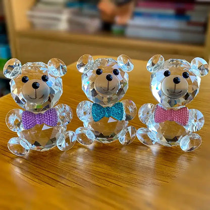Faceted clear crystal teddy bear figurines bedroom decor