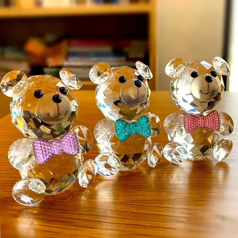 Faceted clear crystal teddy bear figurines bedroom decor