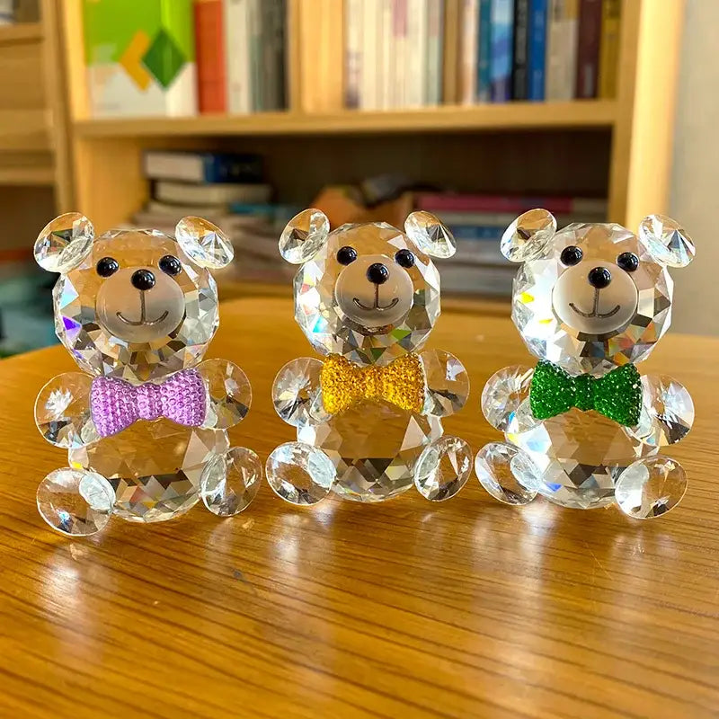 Faceted clear crystal teddy bear figurines bedroom decor