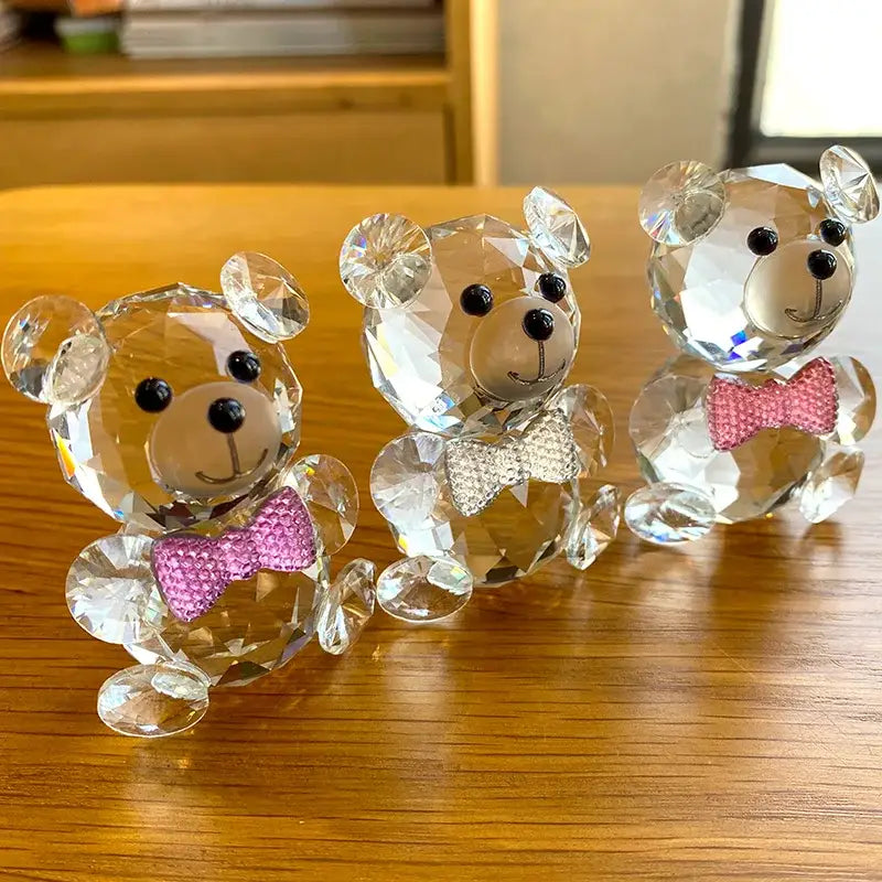 Faceted clear crystal teddy bear figurines bedroom decor