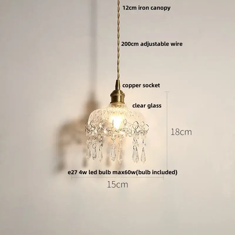 Faceted clear glass copper pendant lamp for dining room kitchen