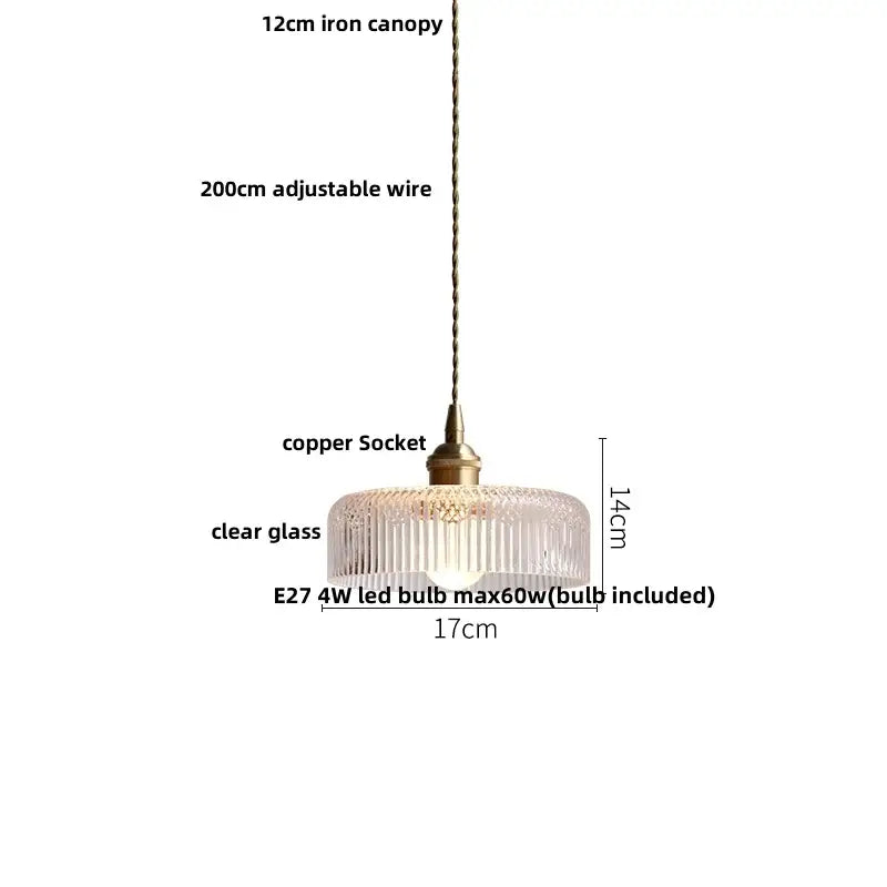 Faceted clear glass copper pendant lamp for dining room kitchen
