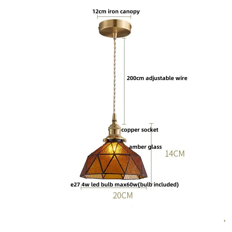 Faceted clear glass copper pendant lamp for dining room kitchen