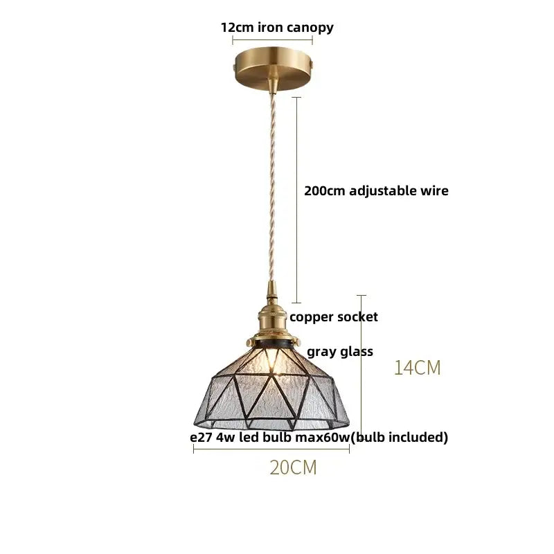 Faceted clear glass copper pendant lamp for dining room kitchen