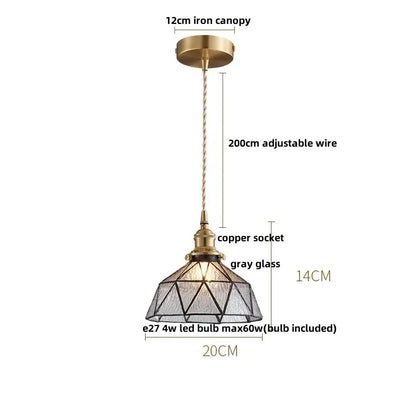 Faceted clear glass copper pendant lamp for dining room kitchen