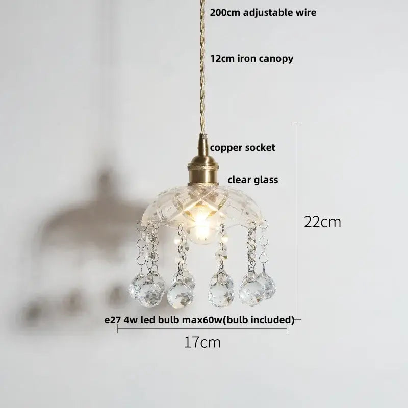 Faceted clear glass copper pendant lamp for dining room kitchen