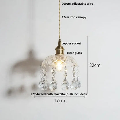Faceted clear glass copper pendant lamp for dining room kitchen