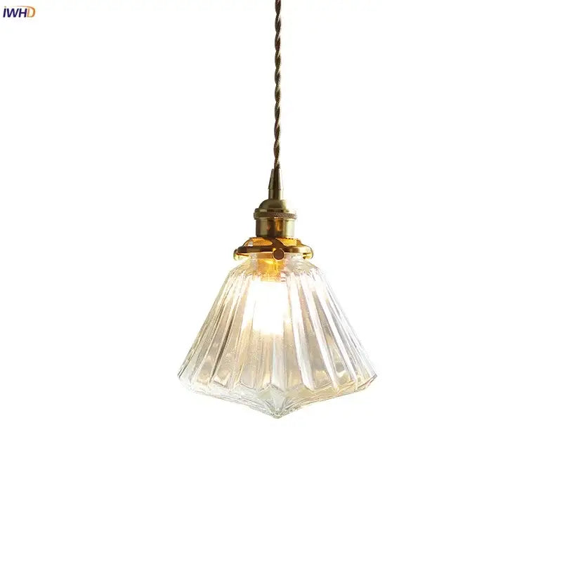 Faceted clear glass copper pendant lamp for dining room kitchen