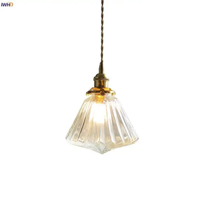 Faceted clear glass copper pendant lamp for dining room kitchen