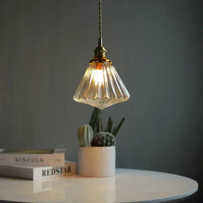 Faceted clear glass copper pendant lamp for dining room kitchen