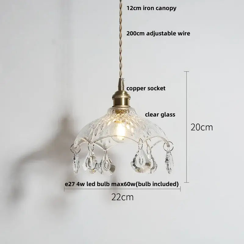 Faceted clear glass copper pendant lamp for dining room kitchen