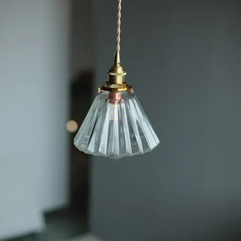 Faceted clear glass copper pendant lamp for dining room kitchen